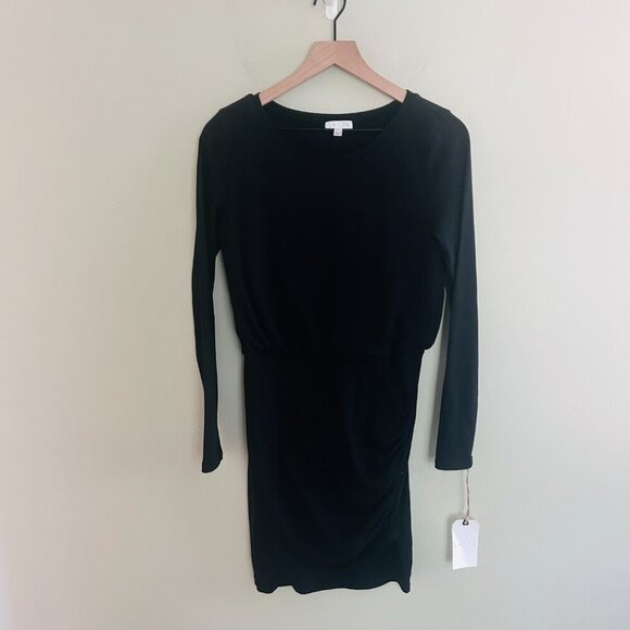 Leith Blouson Bodycon Ruched Dress Size Small Black Long Sleeve Mini LBD Cute - Picture 2 of 9
